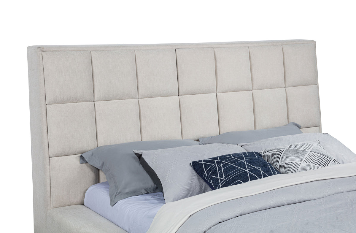 Dreux Upholstered Platform Bed with LED Reading Lights & Storage Console - Tufted Cream or Grey, Queen to California King – view 14