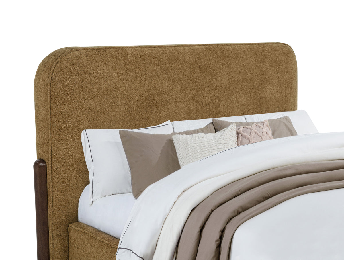 Baldacci Upholstered Platform Bed - Rounded Curry Headboard with Walnut Legs, Queen to California King – view 8