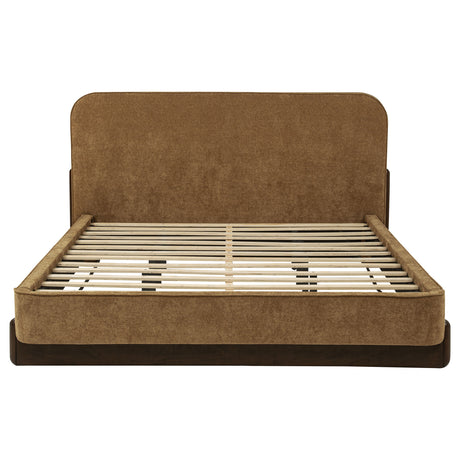 Baldacci Upholstered Platform Bed - Rounded Curry Headboard with Walnut Legs, Queen to California King – view 10
