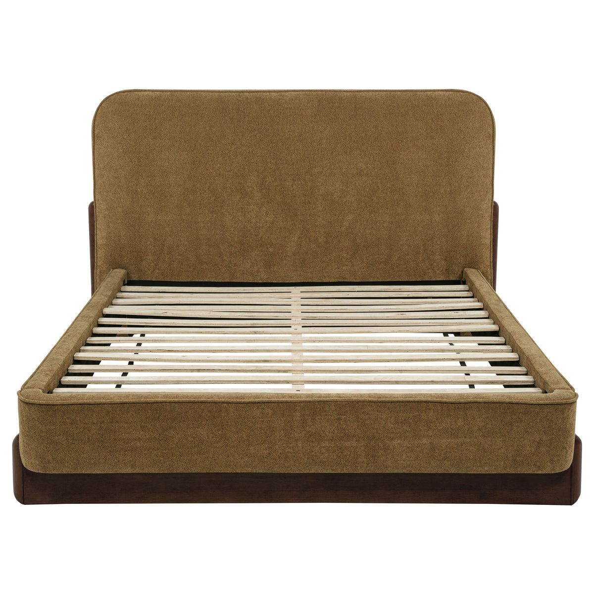 Baldacci Upholstered Platform Bed - Rounded Curry Headboard with Walnut Legs, Queen to California King – view 4