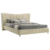 Evelyn Upholstered Panel Platform Bed - Ivory Velvet with Pleated Footboard & Gold Legs, Queen or Eastern King – view 16