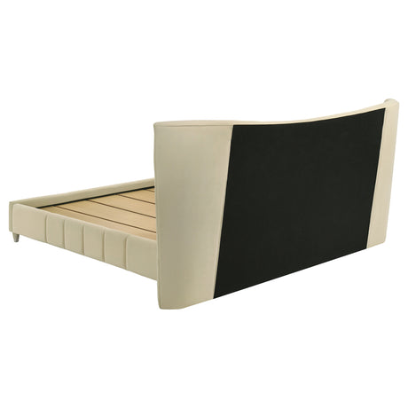 Evelyn Upholstered Panel Platform Bed - Ivory Velvet with Pleated Footboard & Gold Legs, Queen or Eastern King – view 17