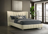 Evelyn Upholstered Panel Platform Bed - Ivory Velvet with Pleated Footboard & Gold Legs, Queen or Eastern King – view 1