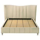 Evelyn Upholstered Panel Platform Bed - Ivory Velvet with Pleated Footboard & Gold Legs, Queen or Eastern King – view 6