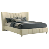 Evelyn Upholstered Panel Platform Bed - Ivory Velvet with Pleated Footboard & Gold Legs, Queen or Eastern King – view 7