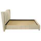 Evelyn Upholstered Panel Platform Bed - Ivory Velvet with Pleated Footboard & Gold Legs, Queen or Eastern King – view 9
