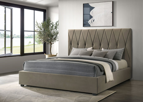 Delsea Diamond-Tufted Velvet Platform Bed - Tall Upholstered Headboard in Light Brown, Queen or Eastern King – view 11