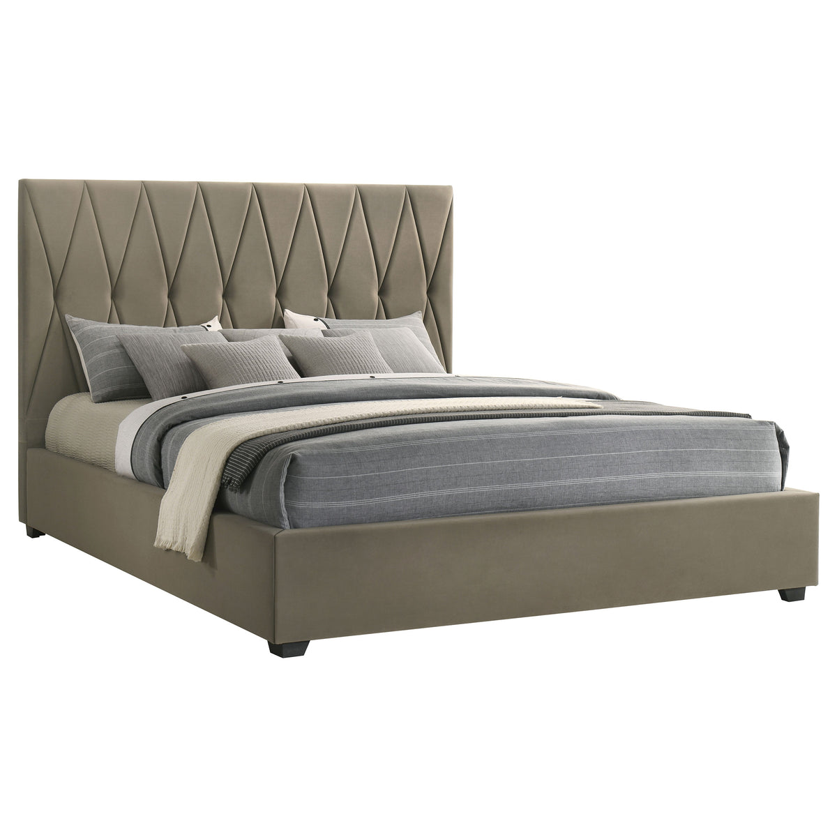 Delsea Diamond-Tufted Velvet Platform Bed - Tall Upholstered Headboard in Light Brown, Queen or Eastern King – view 12