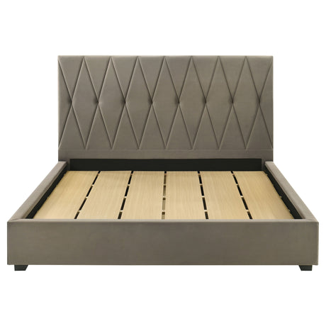 Delsea Diamond-Tufted Velvet Platform Bed - Tall Upholstered Headboard in Light Brown, Queen or Eastern King – view 13