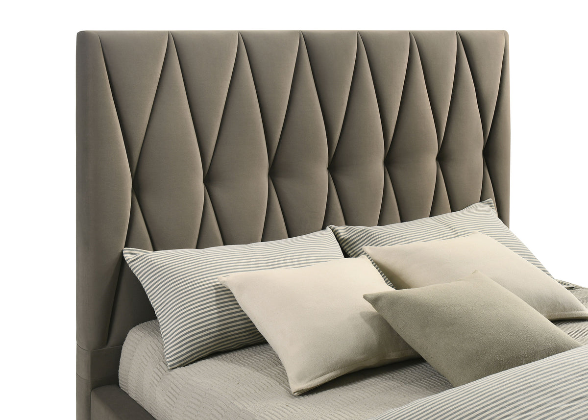 Delsea Diamond-Tufted Velvet Platform Bed - Tall Upholstered Headboard in Light Brown, Queen or Eastern King – view 16