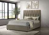 Delsea Diamond-Tufted Velvet Platform Bed - Tall Upholstered Headboard in Light Brown, Queen or Eastern King – view 1