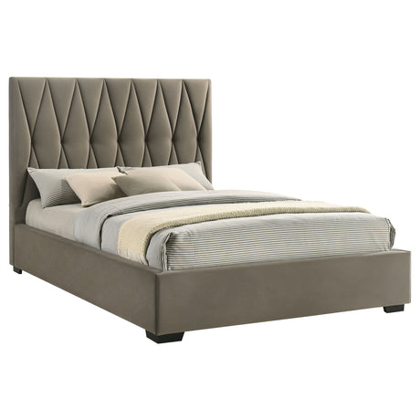 Delsea Diamond-Tufted Velvet Platform Bed - Tall Upholstered Headboard in Light Brown, Queen or Eastern King – view 4