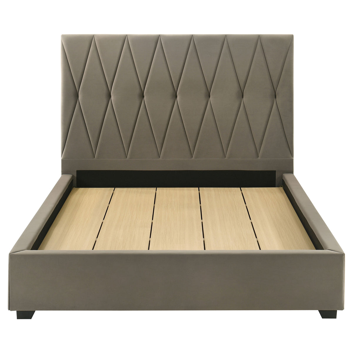 Delsea Diamond-Tufted Velvet Platform Bed - Tall Upholstered Headboard in Light Brown, Queen or Eastern King – view 5