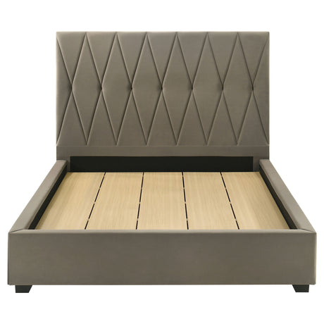 Delsea Diamond-Tufted Velvet Platform Bed - Tall Upholstered Headboard in Light Brown, Queen or Eastern King – view 5