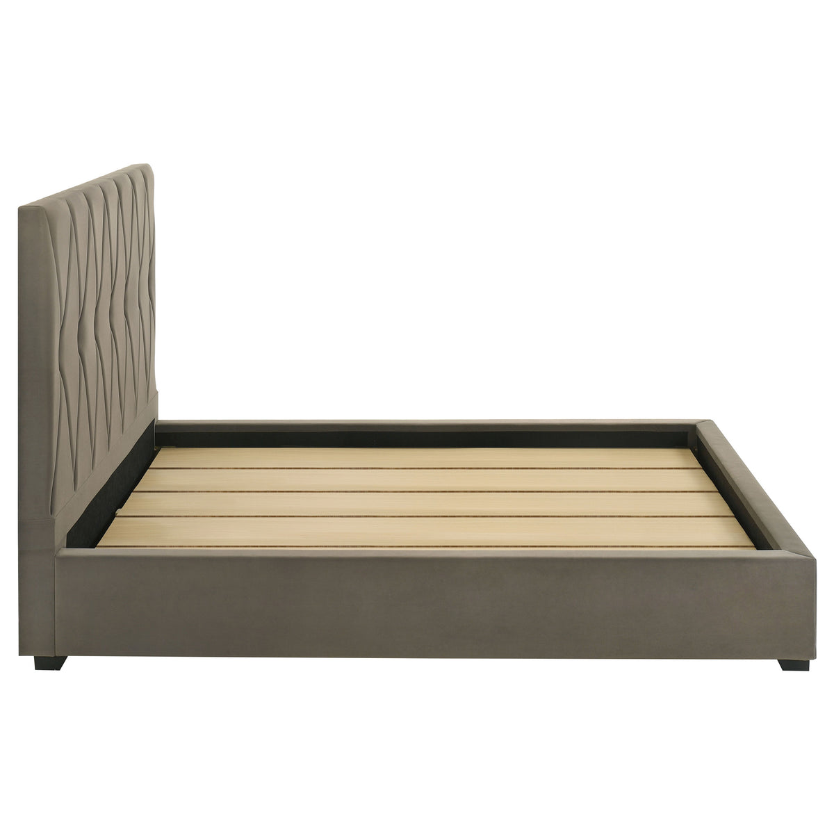 Delsea Diamond-Tufted Velvet Platform Bed - Tall Upholstered Headboard in Light Brown, Queen or Eastern King – view 7