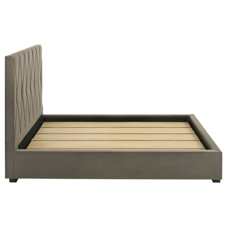 Delsea Diamond-Tufted Velvet Platform Bed - Tall Upholstered Headboard in Light Brown, Queen or Eastern King – view 7