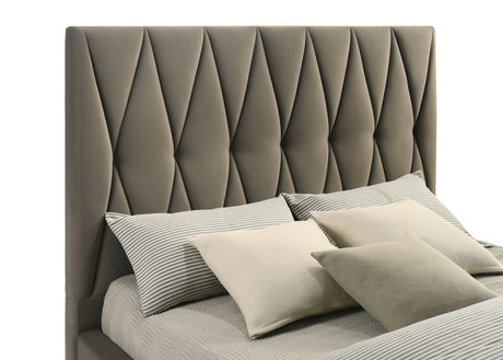 Delsea Diamond-Tufted Velvet Platform Bed - Tall Upholstered Headboard in Light Brown, Queen or Eastern King – view 8