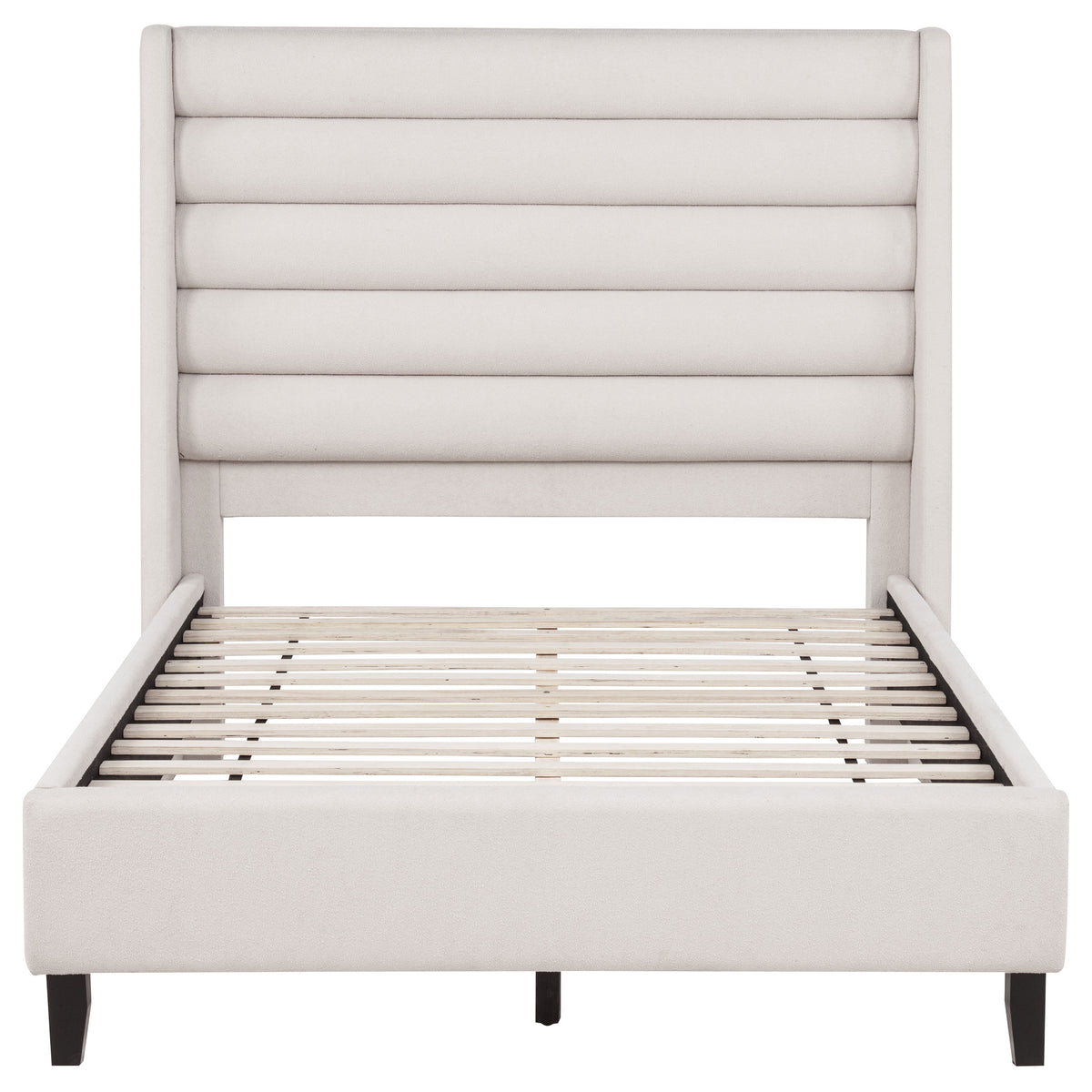 Leslie Channel-Tufted Wingback Platform Bed - Beige Upholstery with Contrasting Black Base, Full to California King – view 5