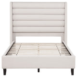 Leslie Channel-Tufted Wingback Platform Bed - Beige Upholstery with Contrasting Black Base, Full to California King – view 5