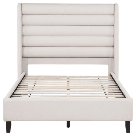 Leslie Channel-Tufted Wingback Platform Bed - Beige Upholstery with Contrasting Black Base, Full to California King – view 5