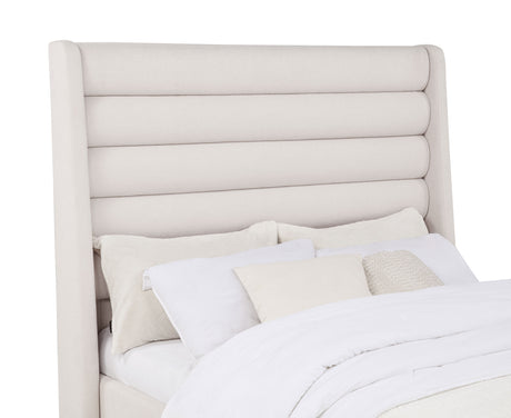 Leslie Channel-Tufted Wingback Platform Bed - Beige Upholstery with Contrasting Black Base, Full to California King – view 6