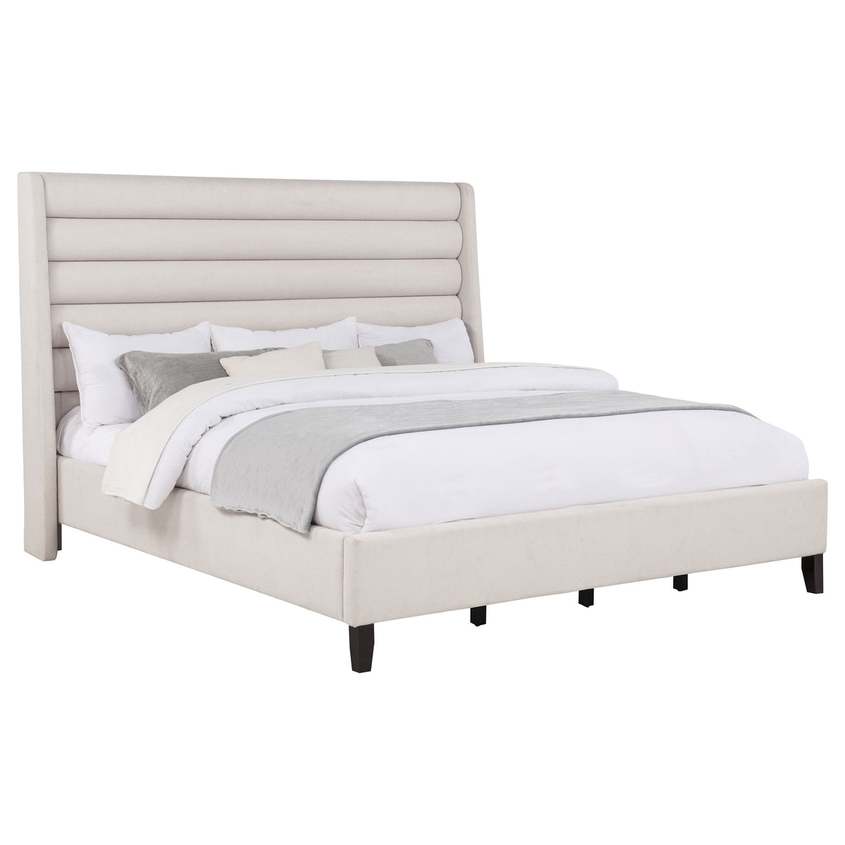 Leslie Channel-Tufted Wingback Platform Bed - Eastern King