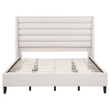 Leslie Channel-Tufted Wingback Platform Bed - Beige Upholstery with Contrasting Black Base, Full to California King – view 11