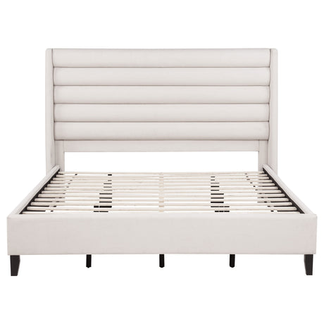 Leslie Channel-Tufted Wingback Platform Bed - Beige Upholstery with Contrasting Black Base, Full to California King – view 11
