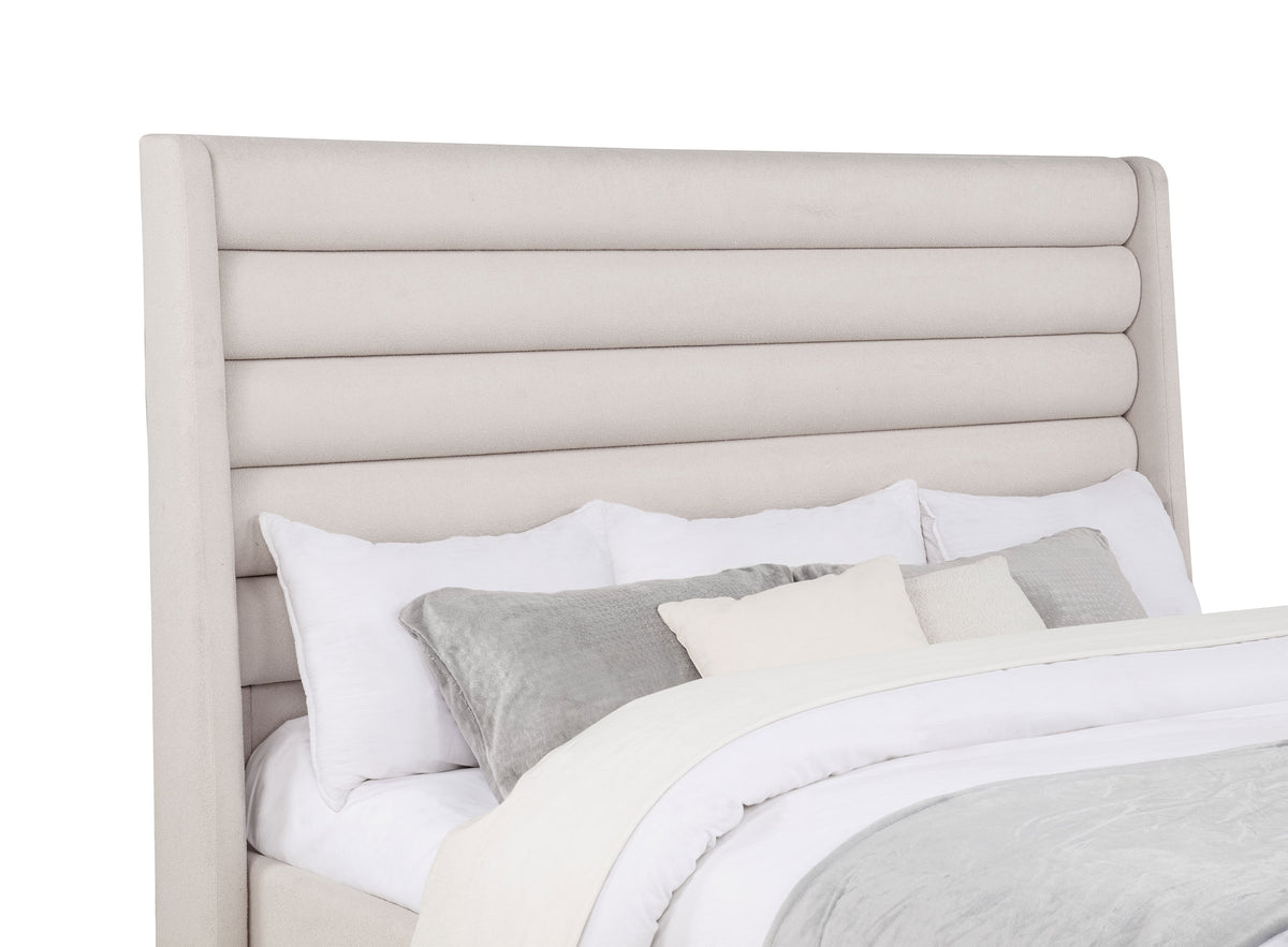 Leslie Channel-Tufted Wingback Platform Bed - Beige Upholstery with Contrasting Black Base, Full to California King – view 12
