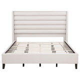 Leslie Channel-Tufted Wingback Platform Bed - Beige Upholstery with Contrasting Black Base, Full to California King – view 14