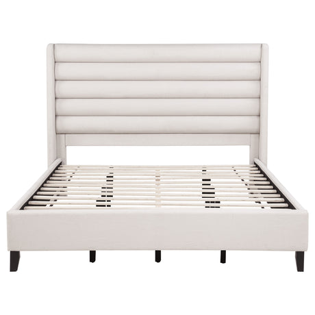 Leslie Channel-Tufted Wingback Platform Bed - Beige Upholstery with Contrasting Black Base, Full to California King – view 14