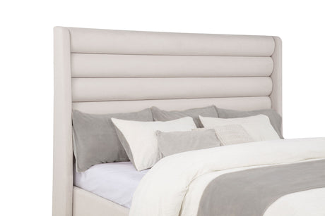 Leslie Channel-Tufted Wingback Platform Bed - Beige Upholstery with Contrasting Black Base, Full to California King – view 15