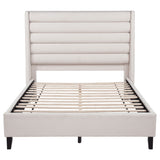 Leslie Channel-Tufted Wingback Platform Bed - Beige Upholstery with Contrasting Black Base, Full to California King – view 8