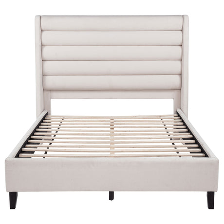 Leslie Channel-Tufted Wingback Platform Bed - Beige Upholstery with Contrasting Black Base, Full to California King – view 8