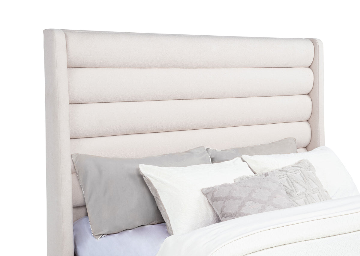 Leslie Channel-Tufted Wingback Platform Bed - Beige Upholstery with Contrasting Black Base, Full to California King – view 9