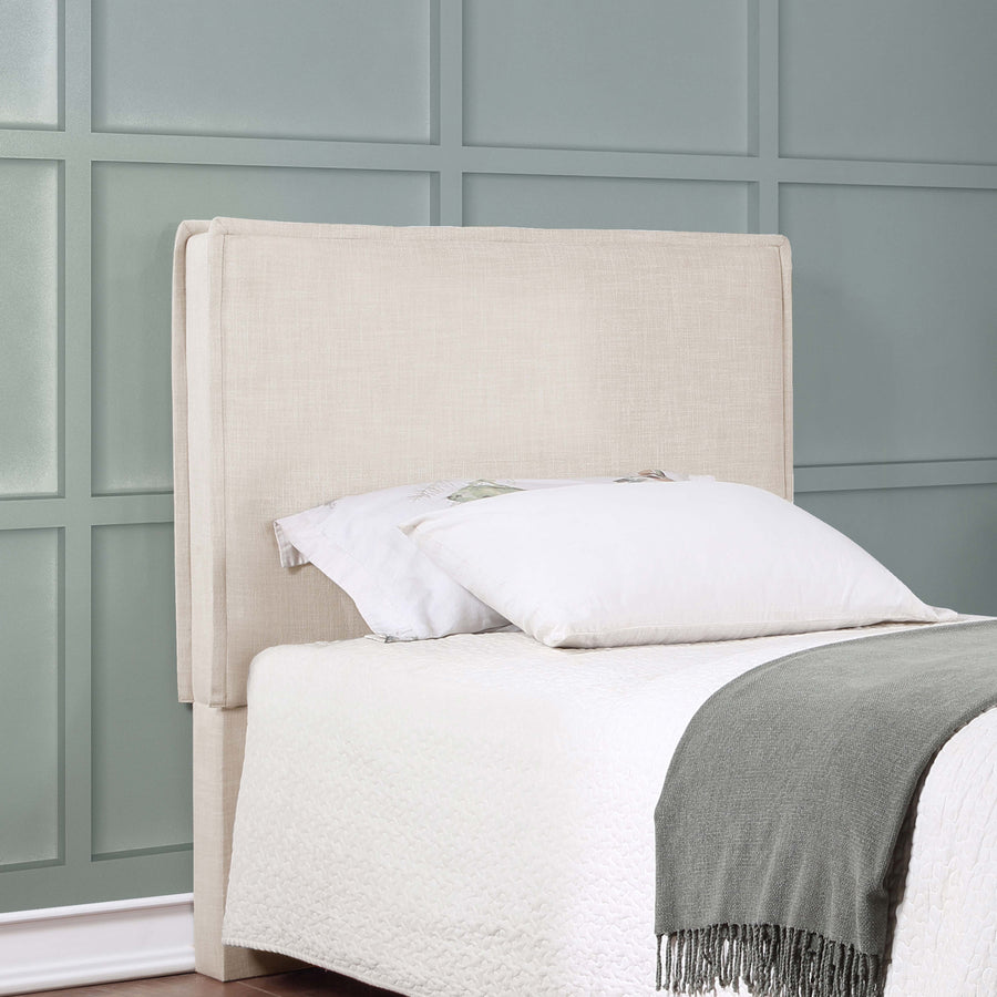 Izzy Upholstered Panel Headboard - Flange Border in Sand Fabric, Twin, Queen/Full or King