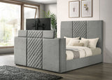 Tara Upholstered TV Bed with Motorized Footboard Lift - Quilted Grey Velvet, Holds TVs up to 50", Queen or Eastern King – view 17