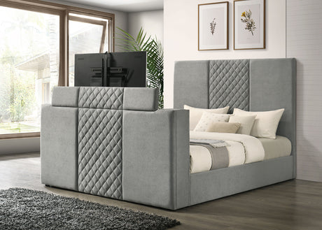 Tara Upholstered TV Bed with Motorized Footboard Lift - Quilted Grey Velvet, Holds TVs up to 50", Queen or Eastern King – view 17