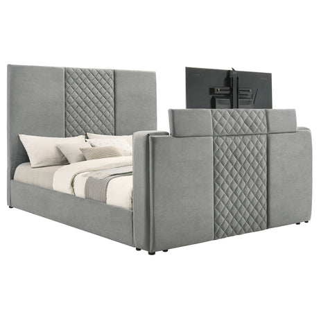 Tara Upholstered TV Bed with Motorized Footboard Lift - Quilted Grey Velvet, Holds TVs up to 50", Queen or Eastern King – view 19