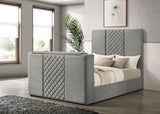 Tara Upholstered TV Bed with Motorized Footboard Lift - Quilted Grey Velvet, Holds TVs up to 50", Queen or Eastern King – view 1
