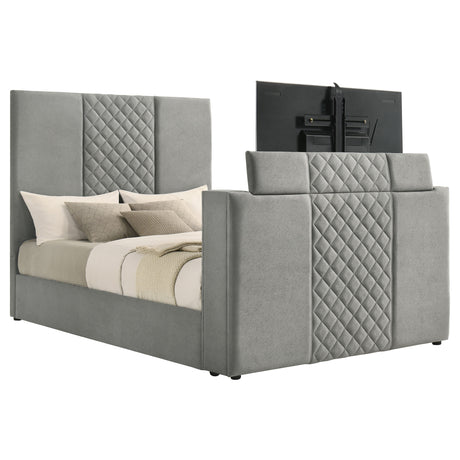 Tara Upholstered TV Bed with Motorized Footboard Lift - Quilted Grey Velvet, Holds TVs up to 50", Queen or Eastern King – view 6