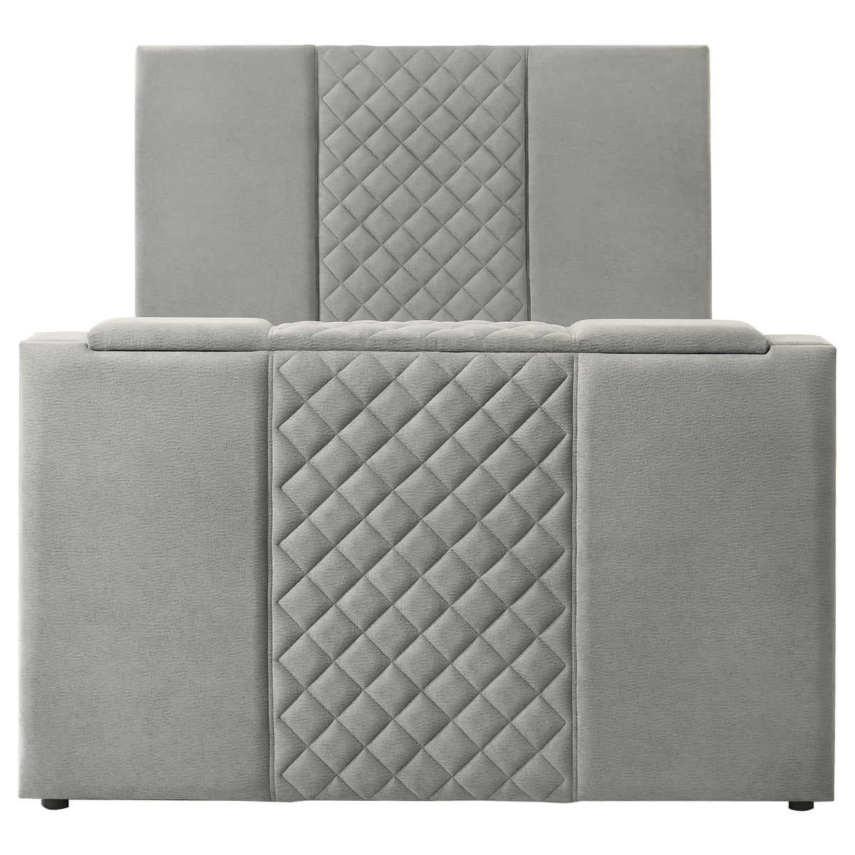 Tara Upholstered TV Bed with Motorized Footboard Lift - Quilted Grey Velvet, Holds TVs up to 50", Queen or Eastern King – view 7