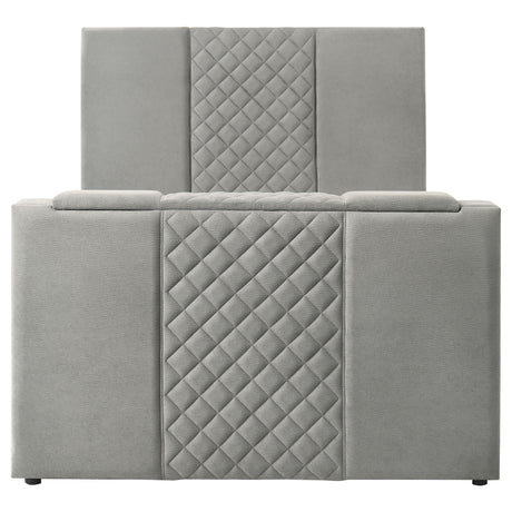 Tara Upholstered TV Bed with Motorized Footboard Lift - Quilted Grey Velvet, Holds TVs up to 50", Queen or Eastern King – view 7