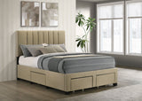 Wheatland Upholstered Storage Bed with 4 Drawers - Channeled Headboard in Light Brown, Full to Eastern King – view 1