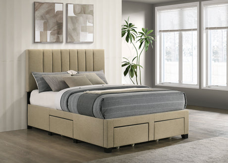Wheatland Upholstered Storage Bed with 4 Drawers - Channeled Headboard in Light Brown, Full to Eastern King – view 1