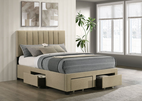 Wheatland Upholstered Storage Bed with 4 Drawers - Channeled Headboard in Light Brown, Full to Eastern King – view 7