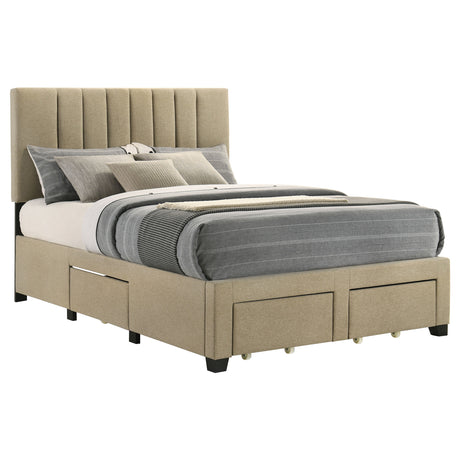Wheatland Upholstered Storage Bed with 4 Drawers - Channeled Headboard in Light Brown, Full to Eastern King – view 9