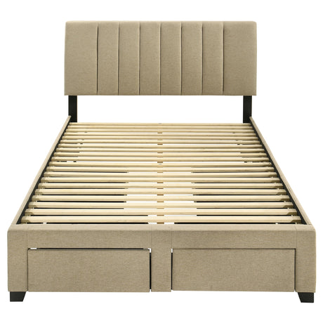 Wheatland Upholstered Storage Bed with 4 Drawers - Channeled Headboard in Light Brown, Full to Eastern King – view 11