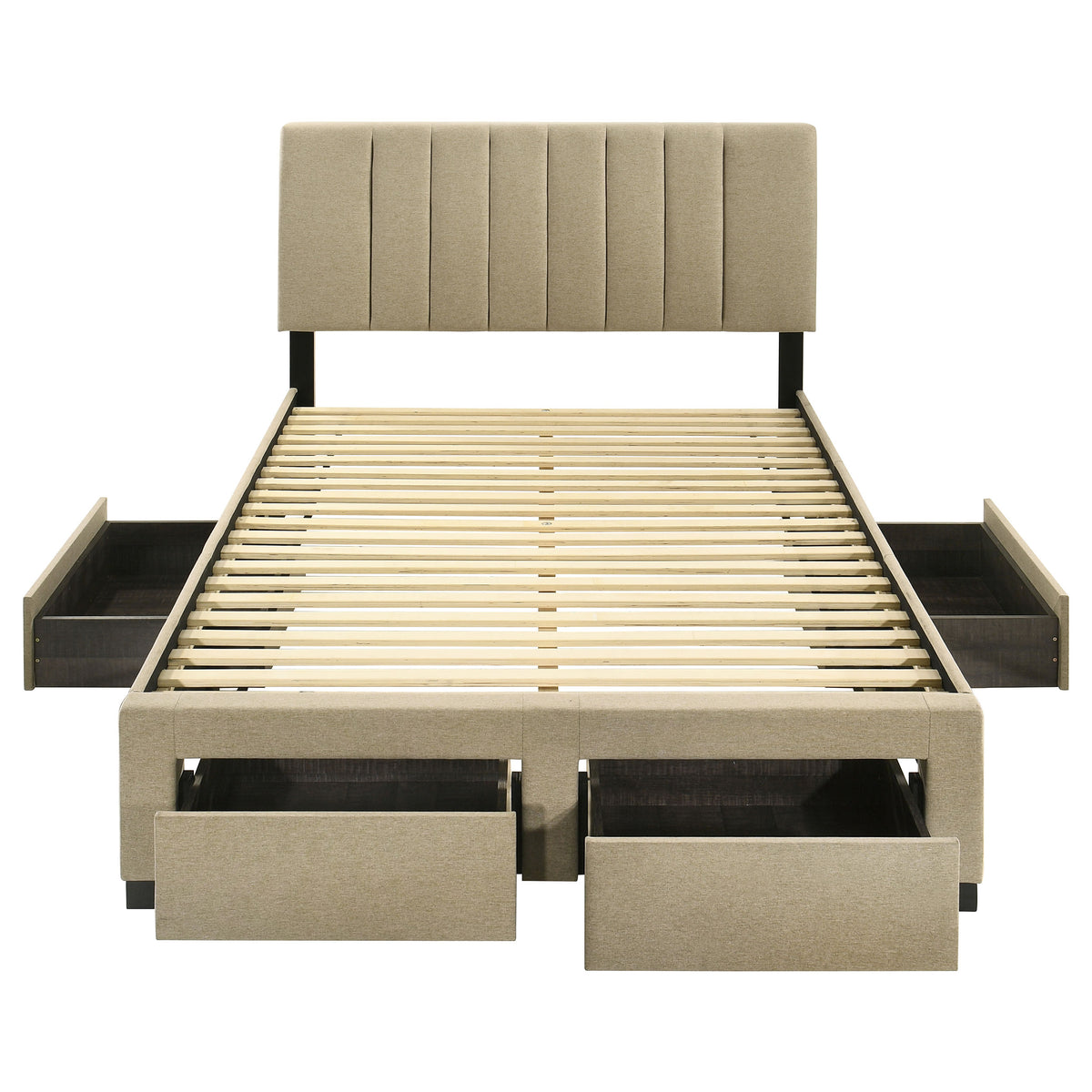 Wheatland Upholstered Storage Bed with 4 Drawers - Channeled Headboard in Light Brown, Full to Eastern King – view 12