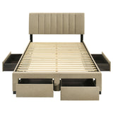 Wheatland Upholstered Storage Bed with 4 Drawers - Channeled Headboard in Light Brown, Full to Eastern King – view 12